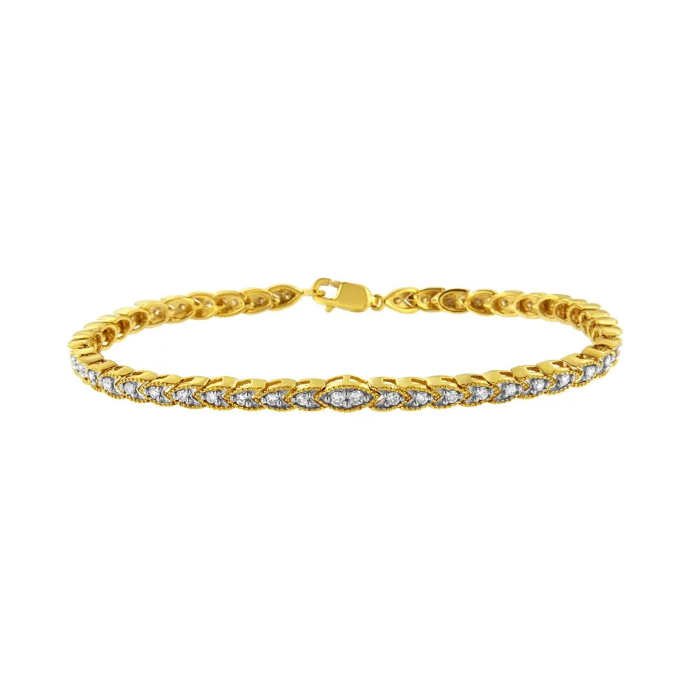 Diamond Clarity) cttw 10K - Prong-Set I1-I2 1 Gold .925 Sterling Yellow (I-J Link Shape Bracelet Pear 7.25" Color, Silver Plated