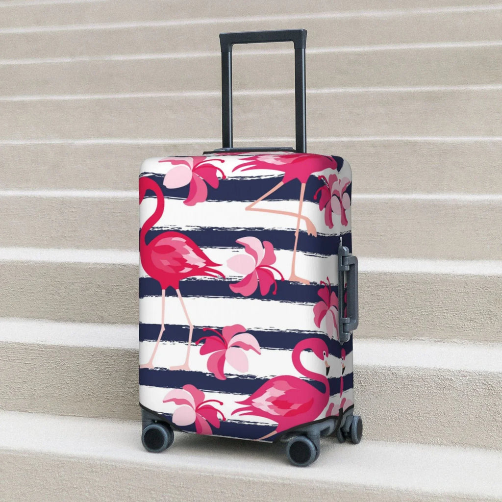 Ocsxa Dust-Proof Pink Suitcase Stripes Luggage Travel Cover For 18-32inch And Dark Blue Protector Flamingos Cover Print