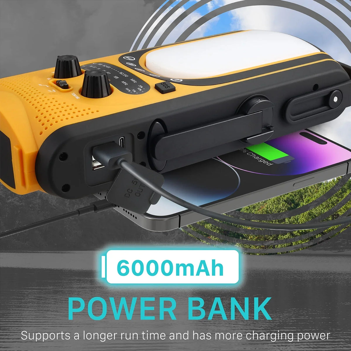 Emergency (Model Light, 6,000mAh Alarm Crank for Charging, Reading A7) & SOS & FM/NOAA Alert, Weather Charger Power Lantern with FosPower Radio Solar Outdoors Bank & Hand Weather Camping