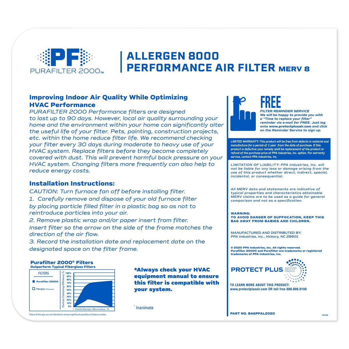 x 2000® 24.75) Air 8 Allergen 20x25x1 8000 MERV (19.75 Filter PURAFILTER