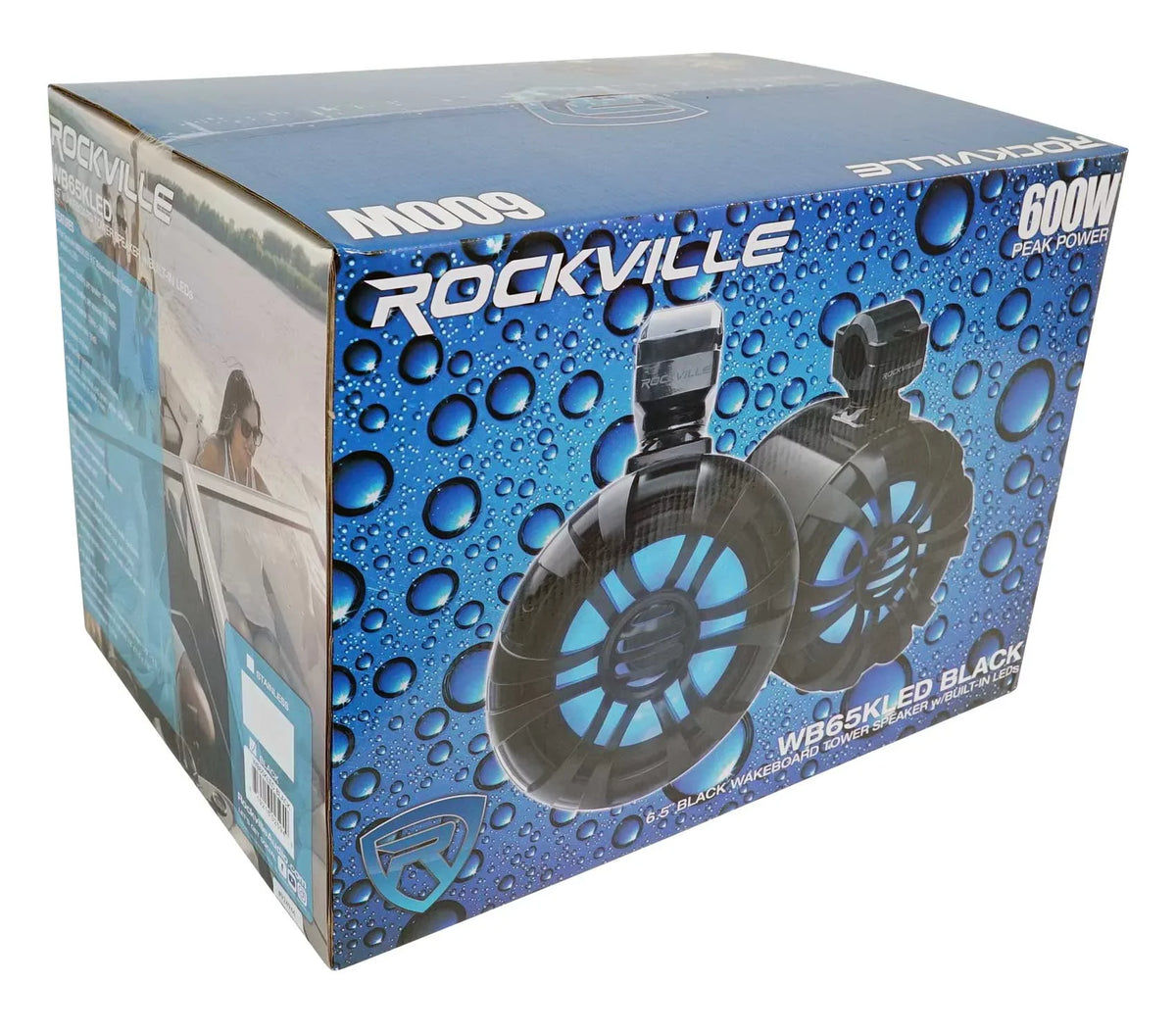 Speakers+Remote 600w Marine Wakeboard 6.5" Rockville Tower Pair LED Black WB65KLED