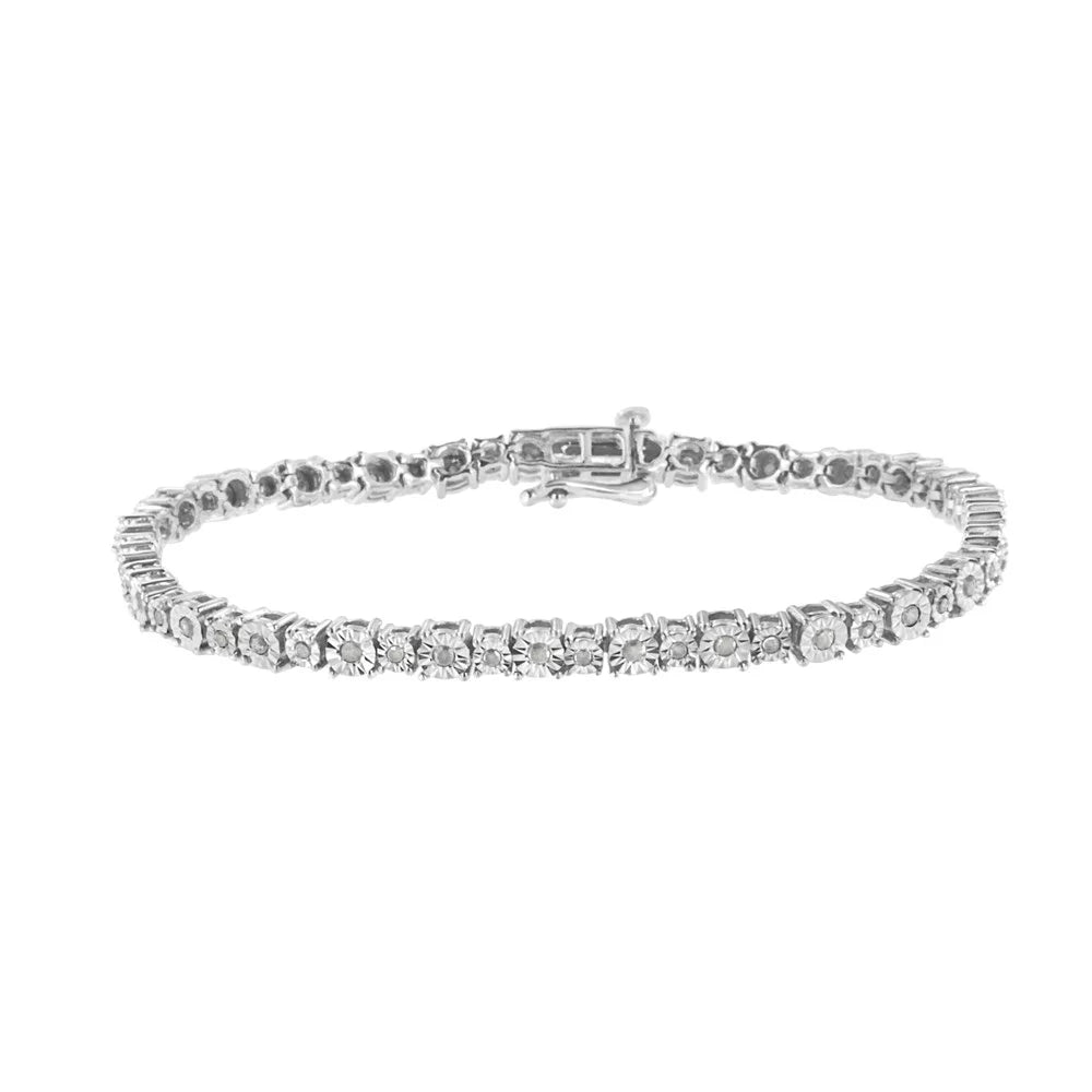 Clarity) Graduated Diamond Bracelet Alternating Tennis - I3 Miracle-Set Color, .925 Silver Sterling 1.0 Link Cttw 7.5" (I-J