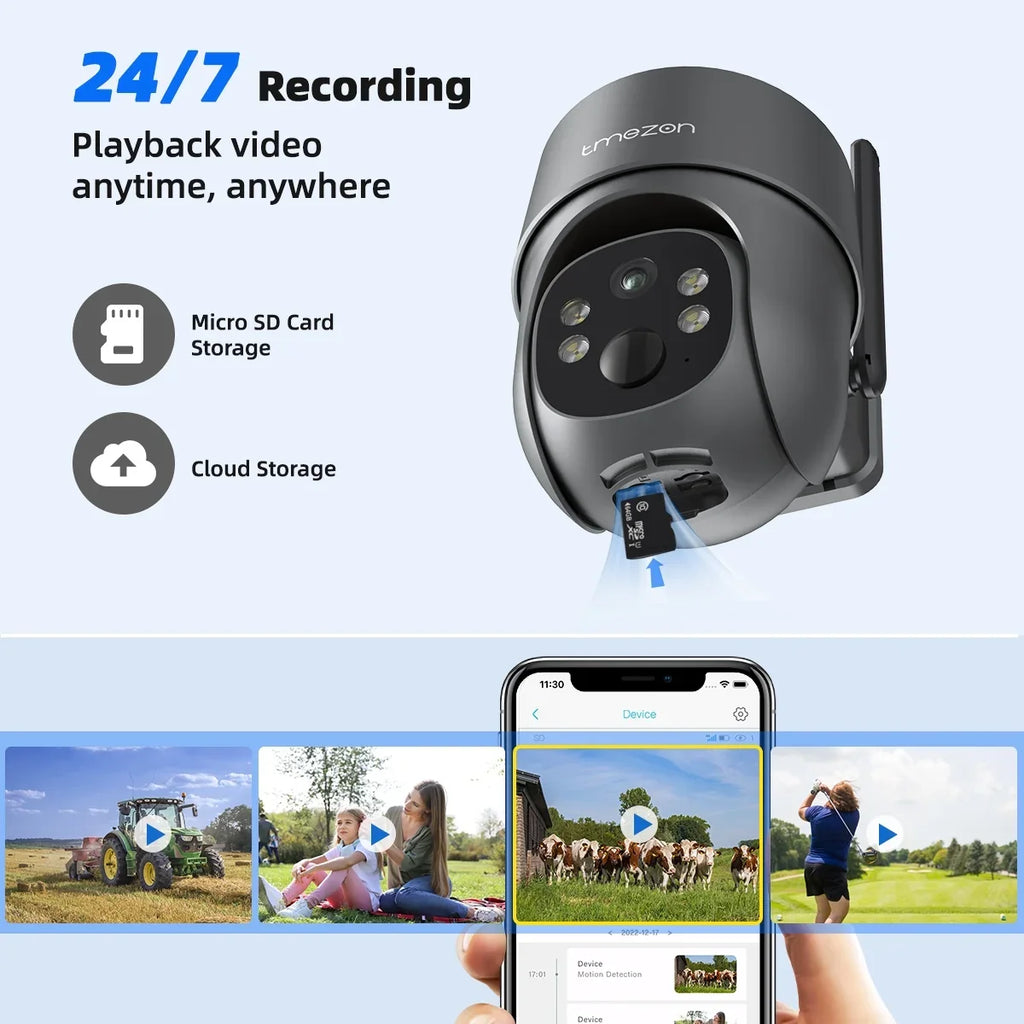 Waterproof 3MP LTE 4G IP66 with Color Home TMEZON Surveillance Security WiFi Surveillance Wireless Solar Camera Cellular Night Powered, Vision Spotlight Camera Camera