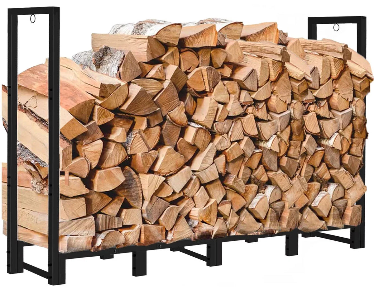 Stand, Fire 8Ft Outdoor Log Fireplace Rack for Wood Stacker Black Koutemie Storage, Holder Adjustable Firewood