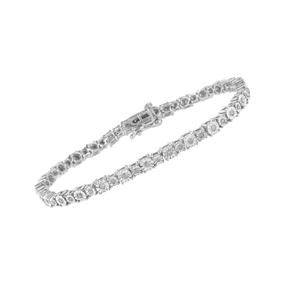 Clarity) Graduated Diamond Bracelet Alternating Tennis - I3 Miracle-Set Color, .925 Silver Sterling 1.0 Link Cttw 7.5" (I-J