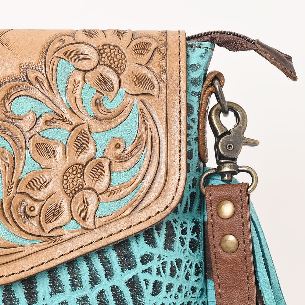 Hand Embossed women OHLAY handbag Crocodile Leather purse Tooled KB MESSENGER western bag Genuine