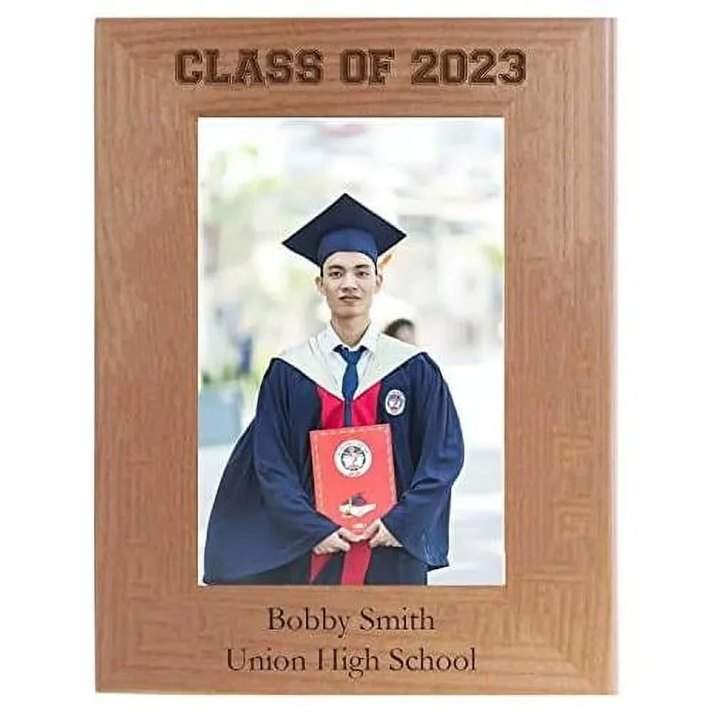 natural celebration wood graduating class - frame hanging/ graduation of alder class 2025 (5x7-inch 2023 2024 vertical) picture memory photo remembrance engraved 2022 laser