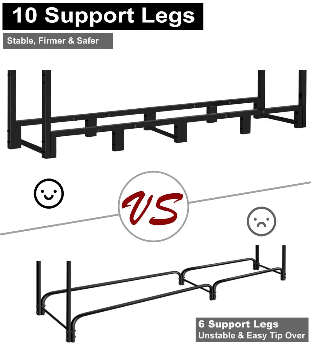 Stand, Fire 8Ft Outdoor Log Fireplace Rack for Wood Stacker Black Koutemie Storage, Holder Adjustable Firewood