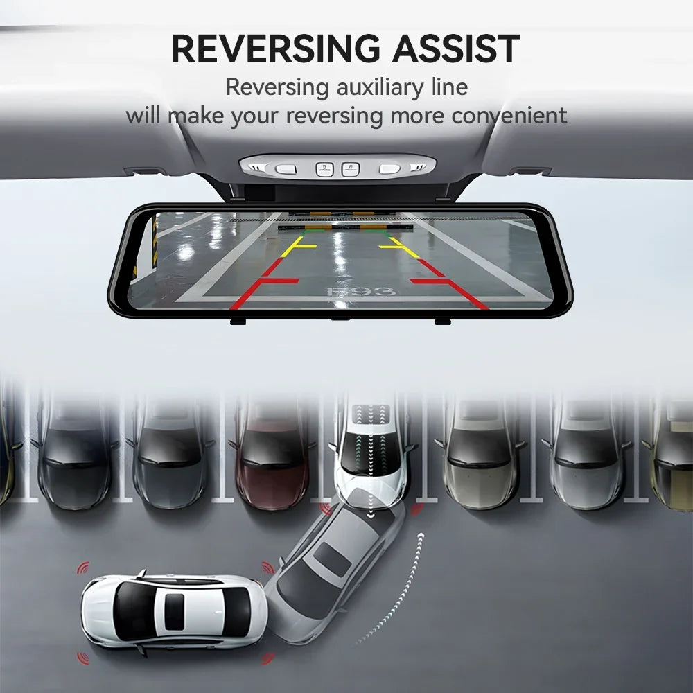 Card Mirror Cam, Cam Camera, and 4K 2.5K & WDR, with Dash Dash WOLFBOX Dash 64GB for GPS Camera Rear View Car Free 12" Night Mirror Vision, Front Rear Rearview
