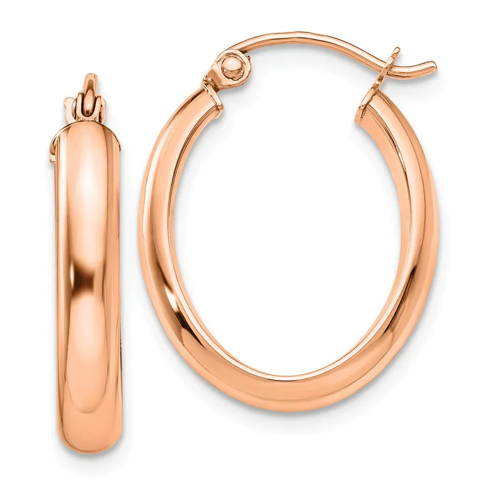 Earrings; Women Gold Oval Men Polished Real Adults Teens; Hoop Tube for 14kt Rose and and for