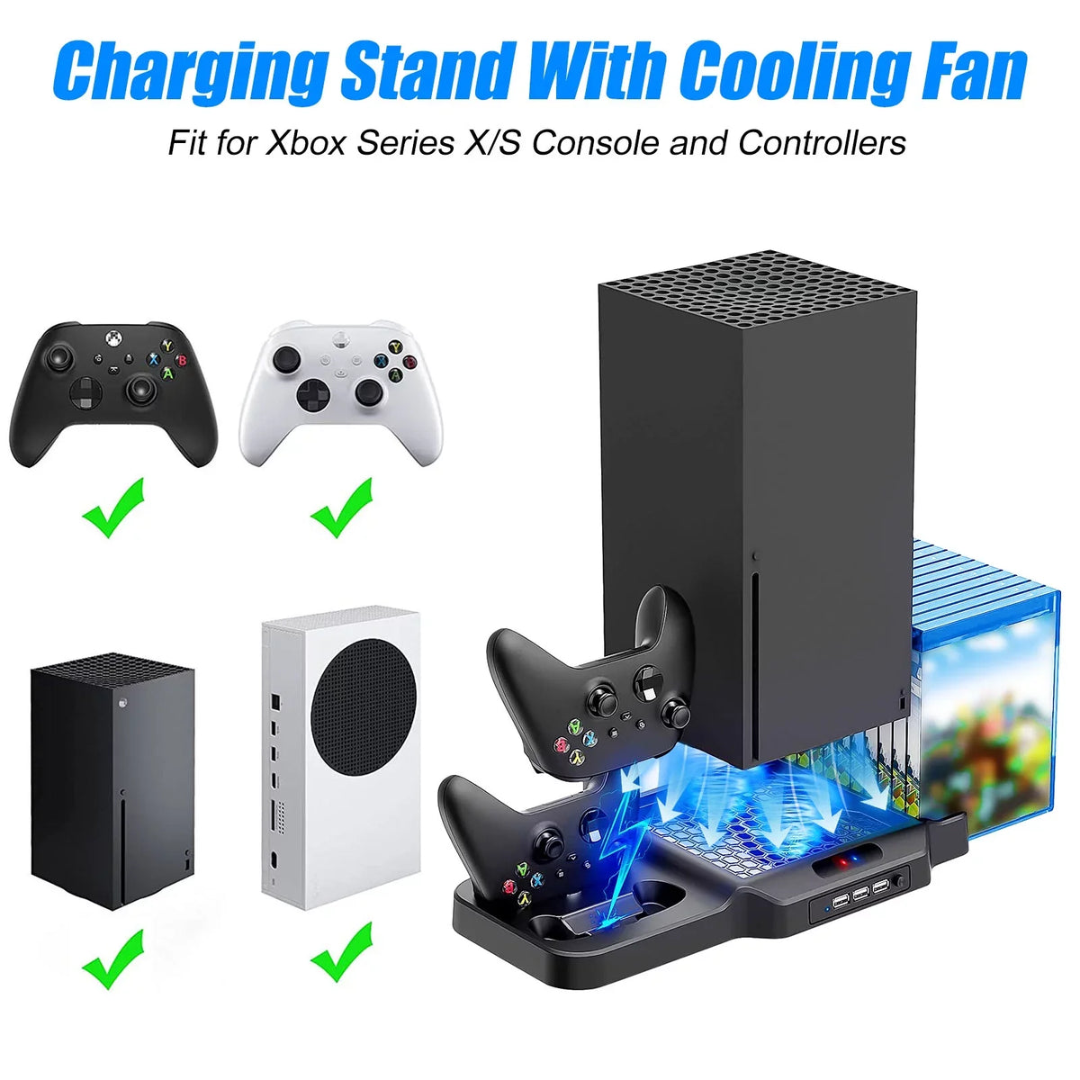 2 for S/X Disc Fit 11 for Game with Fit Vertical Dock Fast Charging Cooling EEEkit 3 Xbox Slots X/S with Ports, Station Controller USB Xbox Series Fans, Series Stand Dual