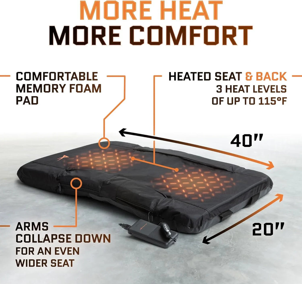 Support Double with Chair Battery Heat Wide Heated – Foldable Included Back USB Seats Levels Holder Pockets, 3 Games - 4 Bleachers Cushioned, Cup of for - - ACELETIQS - Stadium Upgraded Camping,