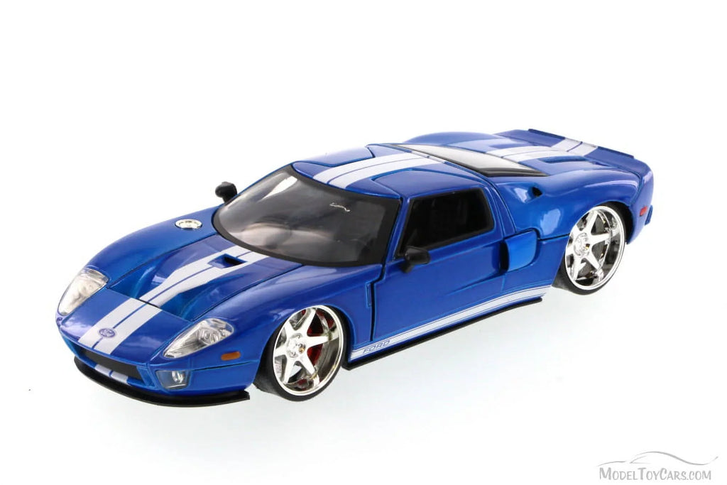 Stripes 7\" White by Ford Diecast Model Furious Blue GT Jada" Car (2015) 1/24 with & \Fast Movie