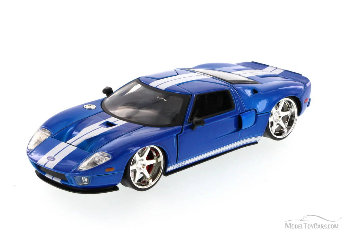 Stripes 7\" White by Ford Diecast Model Furious Blue GT Jada" Car (2015) 1/24 with & \Fast Movie