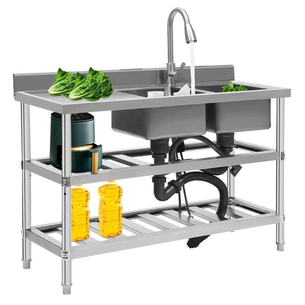 Stainless Sink Utility Kitchen with Steel and Cold Double Sink, Bowl Faucet Hot Wuzstar High Commercial