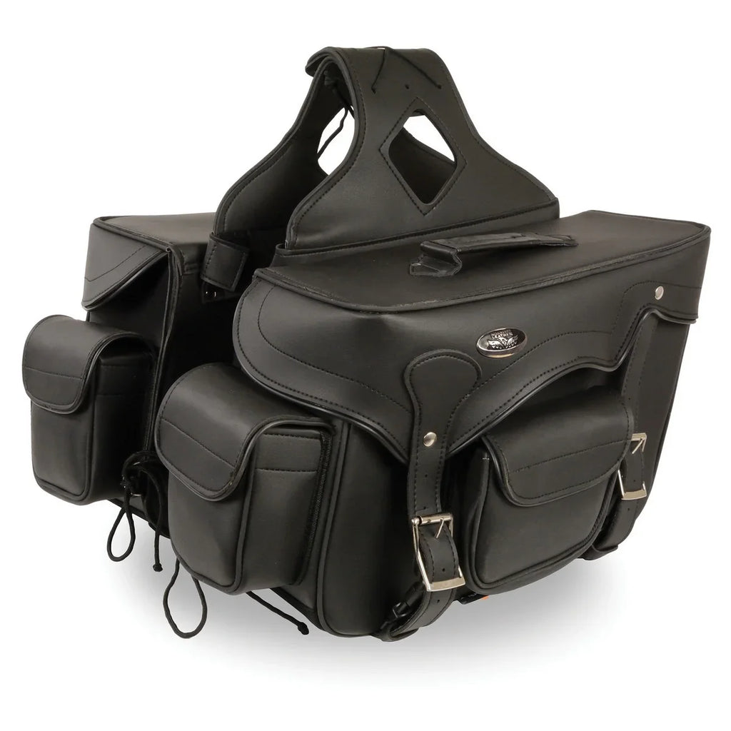 PVC Throw Studded Over Double Pocket Saddlebags Zip-Off Leather SH66602 Motorcycle Milwaukee