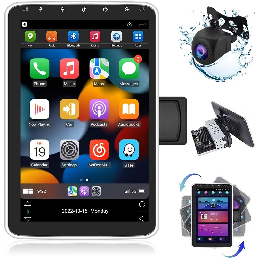 Stereo Android 180°Rotatable Podofo Wireless WIFI Android Camera FM HD AHD Vertical 1080P Bluetooth, GPS New 13 10.1'' Radio Carplay 1+16G Auto Din 1 Screen Car Single