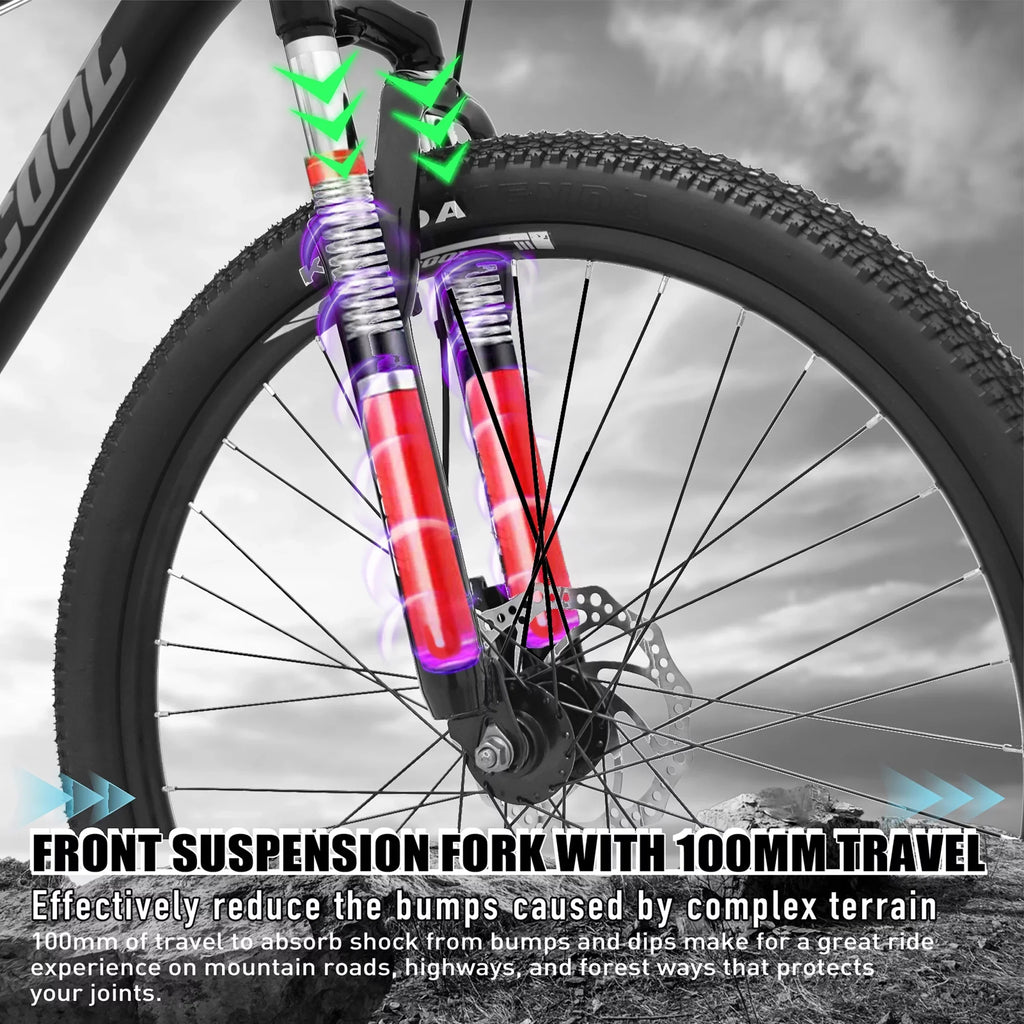 with Black, Speed for 26 and Bike Orange or SOCOOL Fork Suspension inch Bikes, Full Road Brake Teens, Adult UF511BK 21 bike Bike, City Disc Mountain