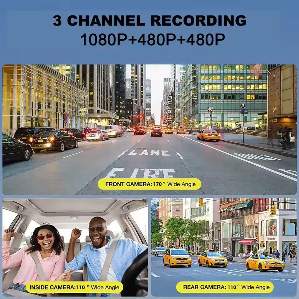 HD G-sensor Dash Front/Rear/Inside 1080P Recorder Video Car Lens Dual Cam Camera G·PEH