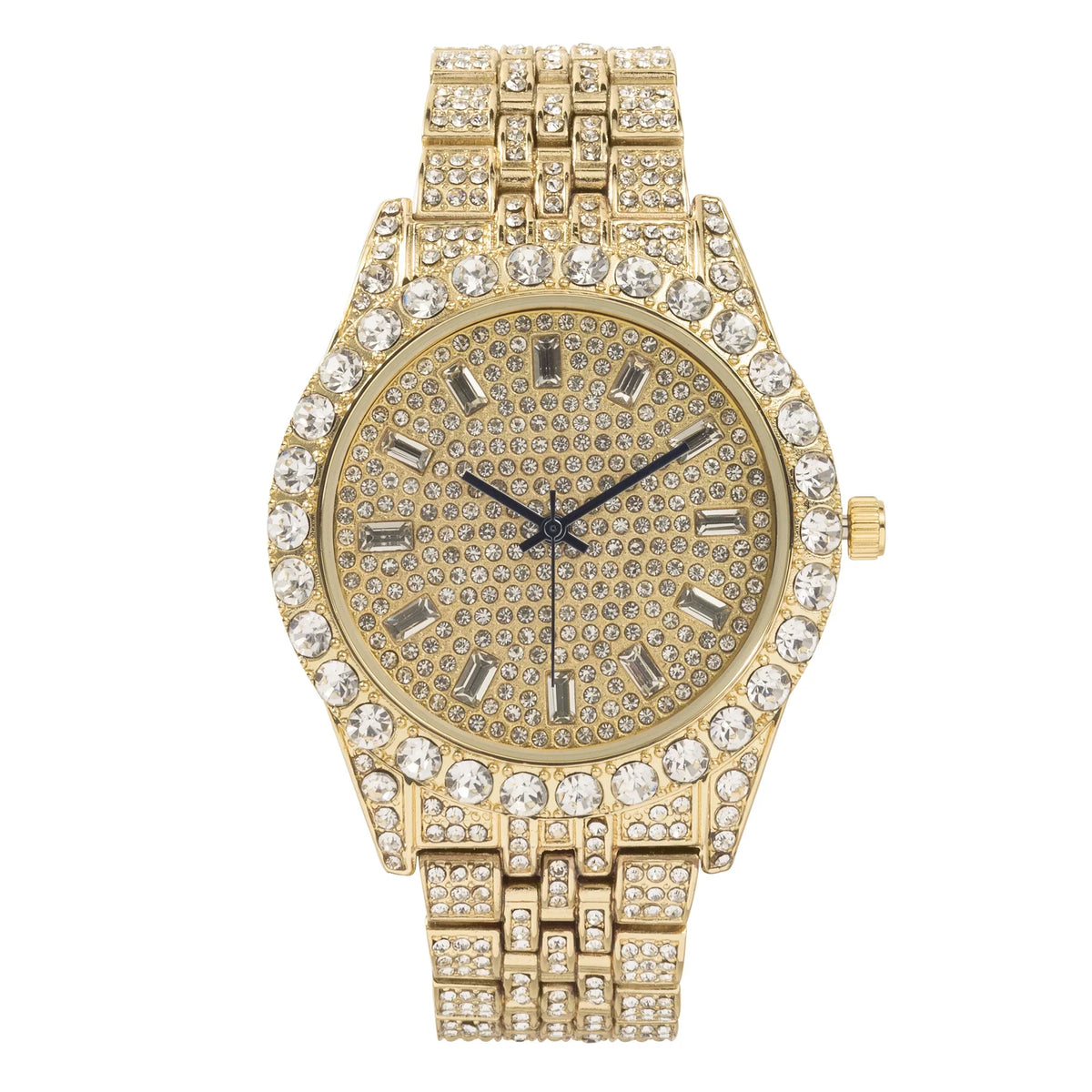 Look BGS Designer Indicators - - Gold) Baguette Dial Mens - Time on Hip Trim on Metal and Rhinestones Single Blinged Elegant Hop (Gold Out ST10226 Big Master Raymond Charles Timepiece