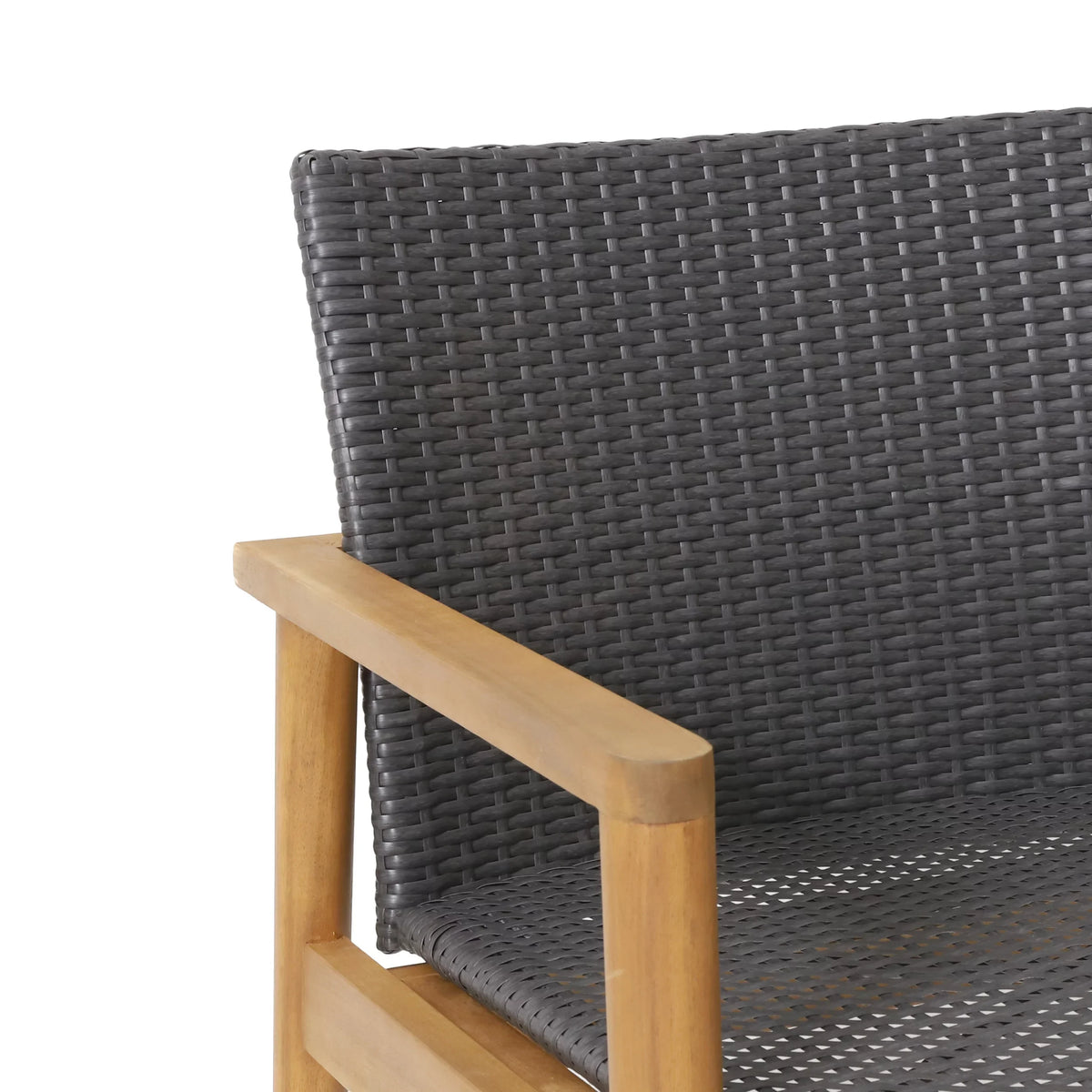 Remuda Wicker Wood and 4 Outdoor Teak Acacia Chat Seater , and Gray