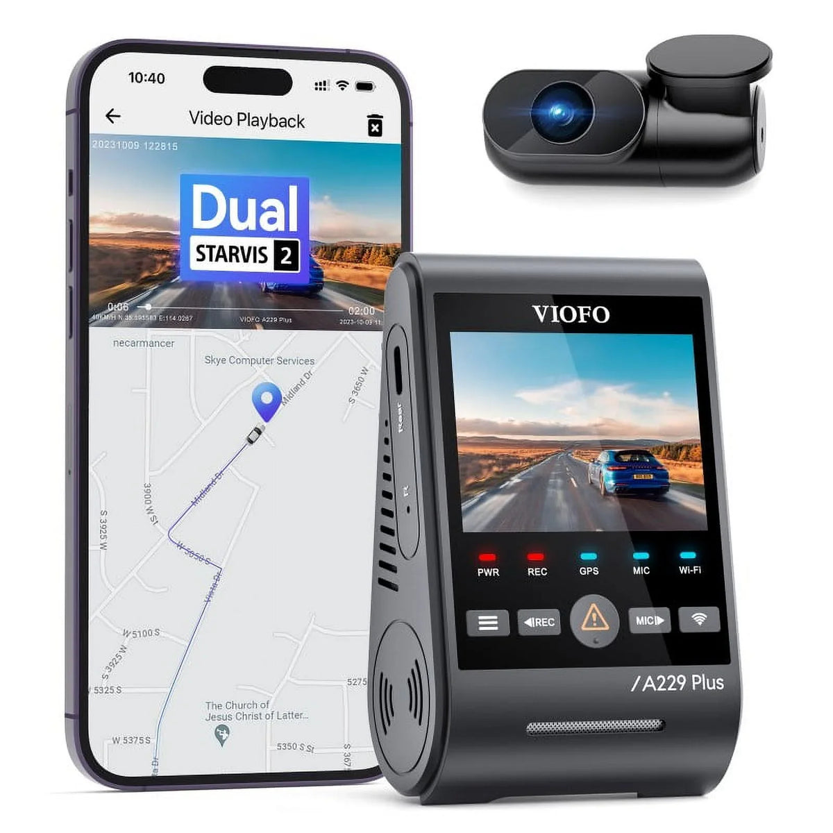 with A229 QHD Support Max Voice 2, VIOFO Cam 2-Channel Dash 2K/2K Wi-Fi, Control, GPS, Mode, Plus STARVIS 512GB Parking