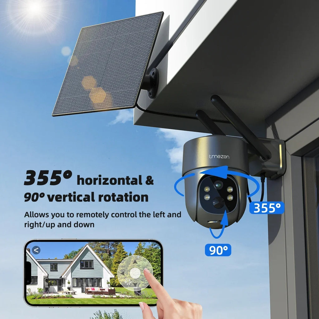 Waterproof 3MP LTE 4G IP66 with Color Home TMEZON Surveillance Security WiFi Surveillance Wireless Solar Camera Cellular Night Powered, Vision Spotlight Camera Camera