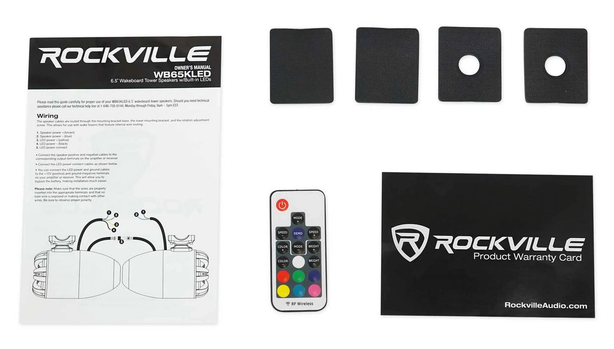 Speakers+Remote 600w Marine Wakeboard 6.5" Rockville Tower Pair LED Black WB65KLED
