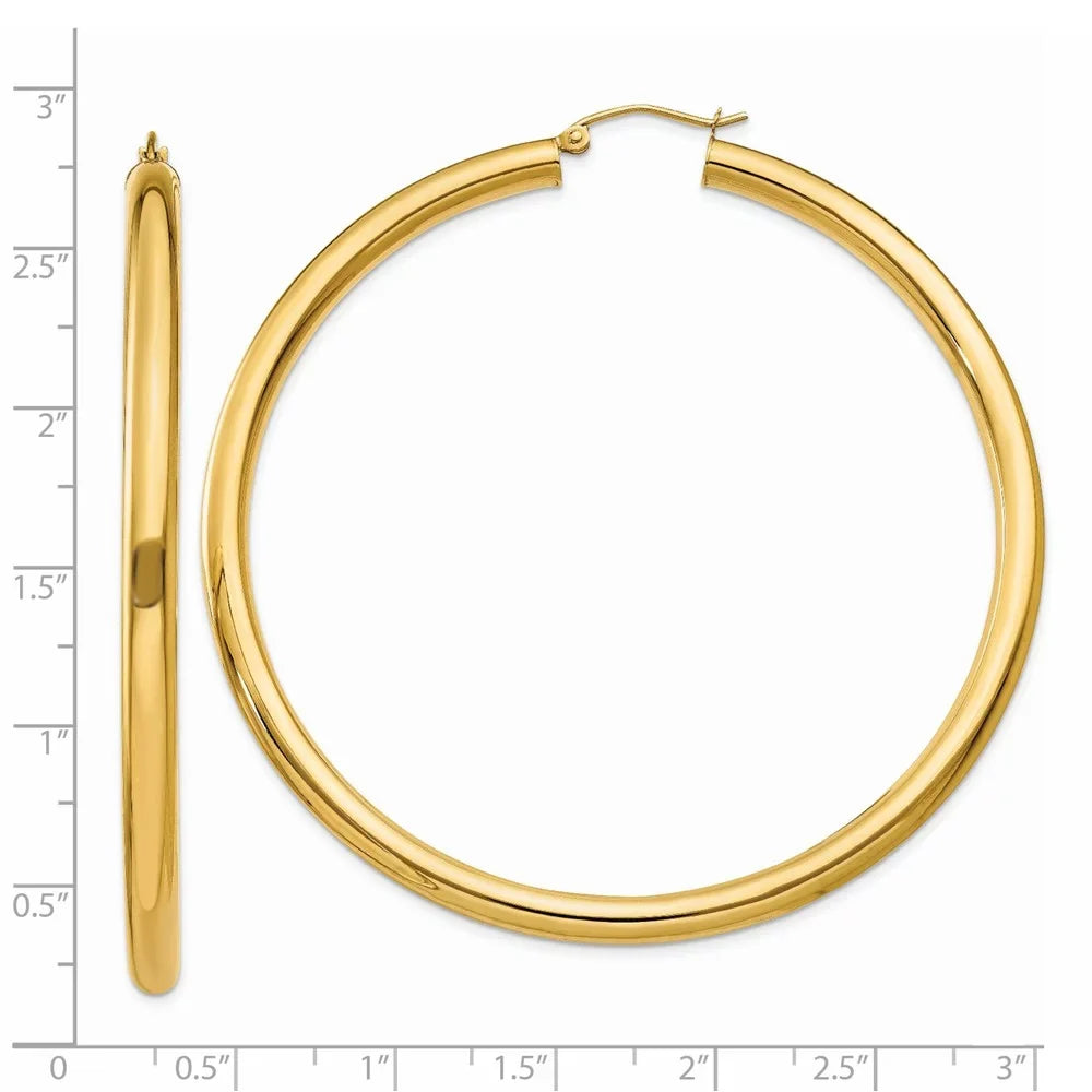 for Hoop Yellow 4mm Earrings; for Adults Men Women Tube and and 14kt Real Polished Teens; Gold