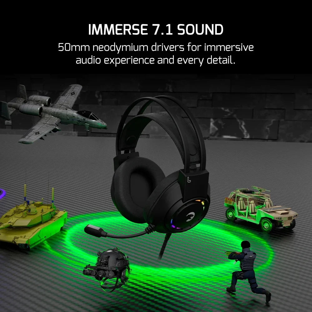 '- Black Virtual with Wired Sound, PS4, Noise Gaming 50MM for Audio, Headphones Mic 7.1 360 GAMEPOWER PC, Spatial Led Design, USB Drivers, Surround Voldon Comfort Headset Cancelling Playstation, PS5,