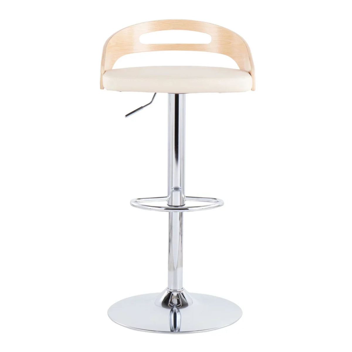 Natural Modern Leather In Cream Wood Mid-Century Adjustable Barstool Faux Swivel Cassis With And