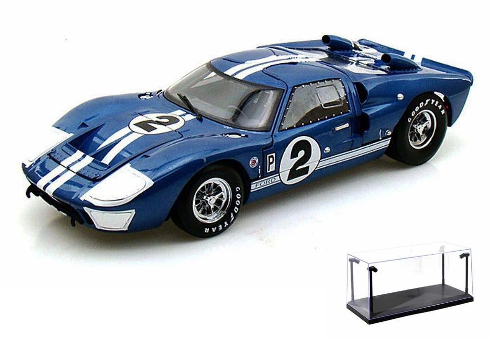 1966 MK White Toy Blue Display Scale - Diecast & Case w/ 1/18 - Shelby #2, GT-40 Ford Display II Package Case Diecast Model LED Stripes Car SC401 Car - w/LED