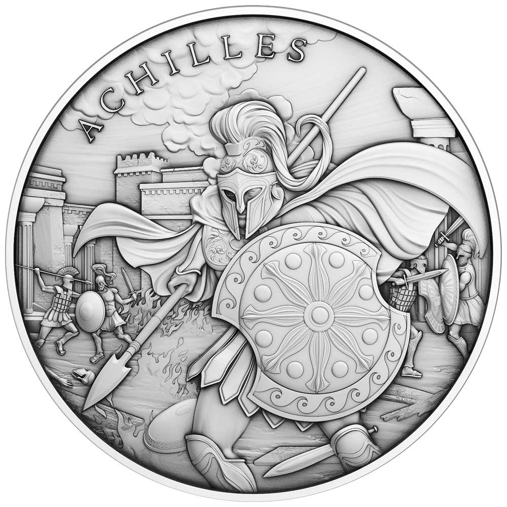 oz .999 Troy 10 - Fine 1 Achilles Round Silver Lot of Design