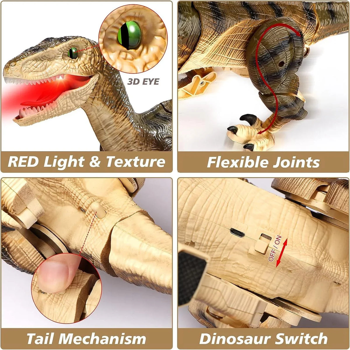 Boys Age Remote Old Dinosaur 3-5, RC for with - Toys Dinosaur T-Rex Lights Years Brown 5-7, JBee Robot Ctrl Gifts 8-12 Control and Girls Toy Kids Walking Sounds Boys for