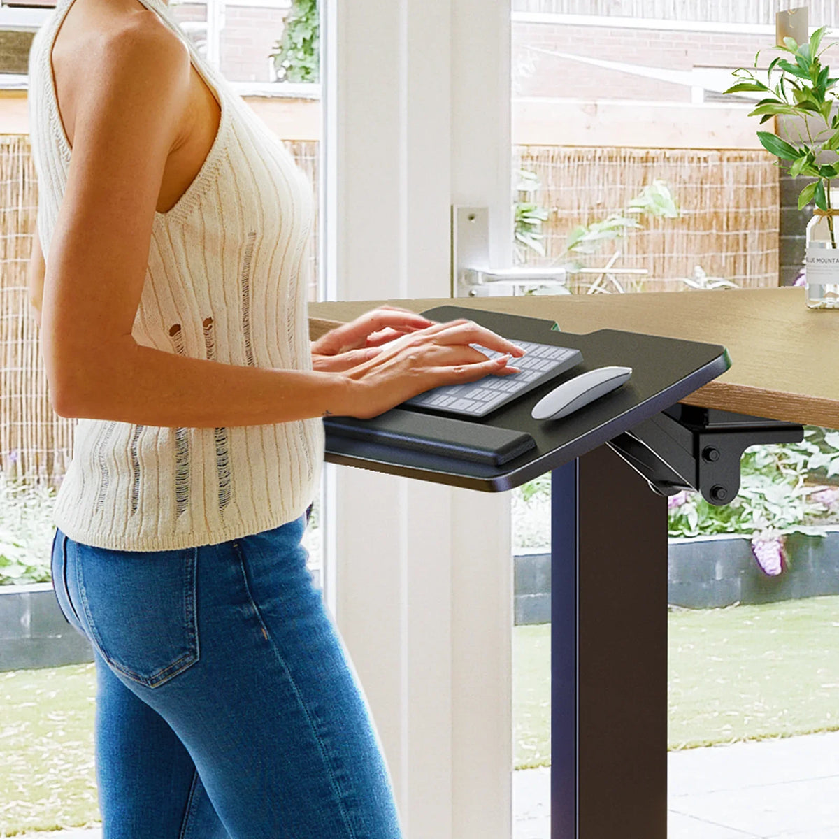 Adjustable, Black & Sliding Tray,25" Keyboard x 9.8" Mouse
