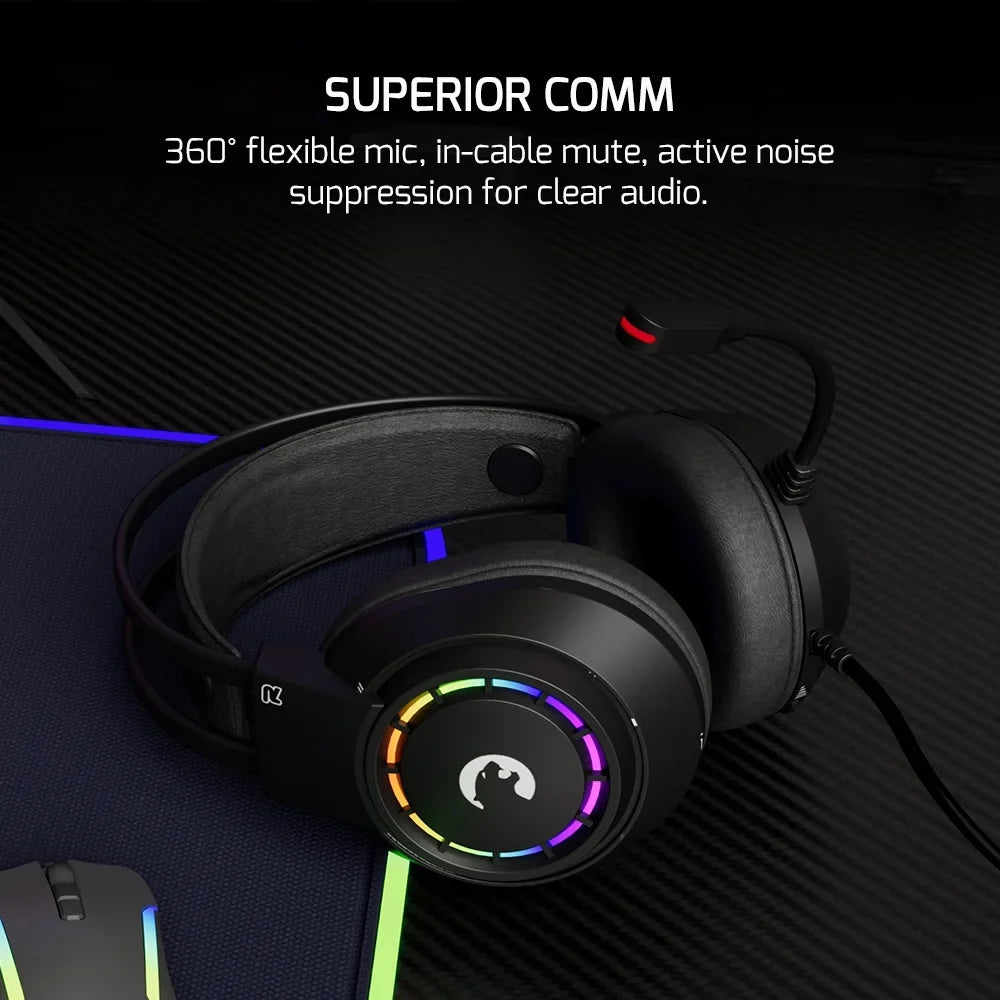 '- Black Virtual with Wired Sound, PS4, Noise Gaming 50MM for Audio, Headphones Mic 7.1 360 GAMEPOWER PC, Spatial Led Design, USB Drivers, Surround Voldon Comfort Headset Cancelling Playstation, PS5,