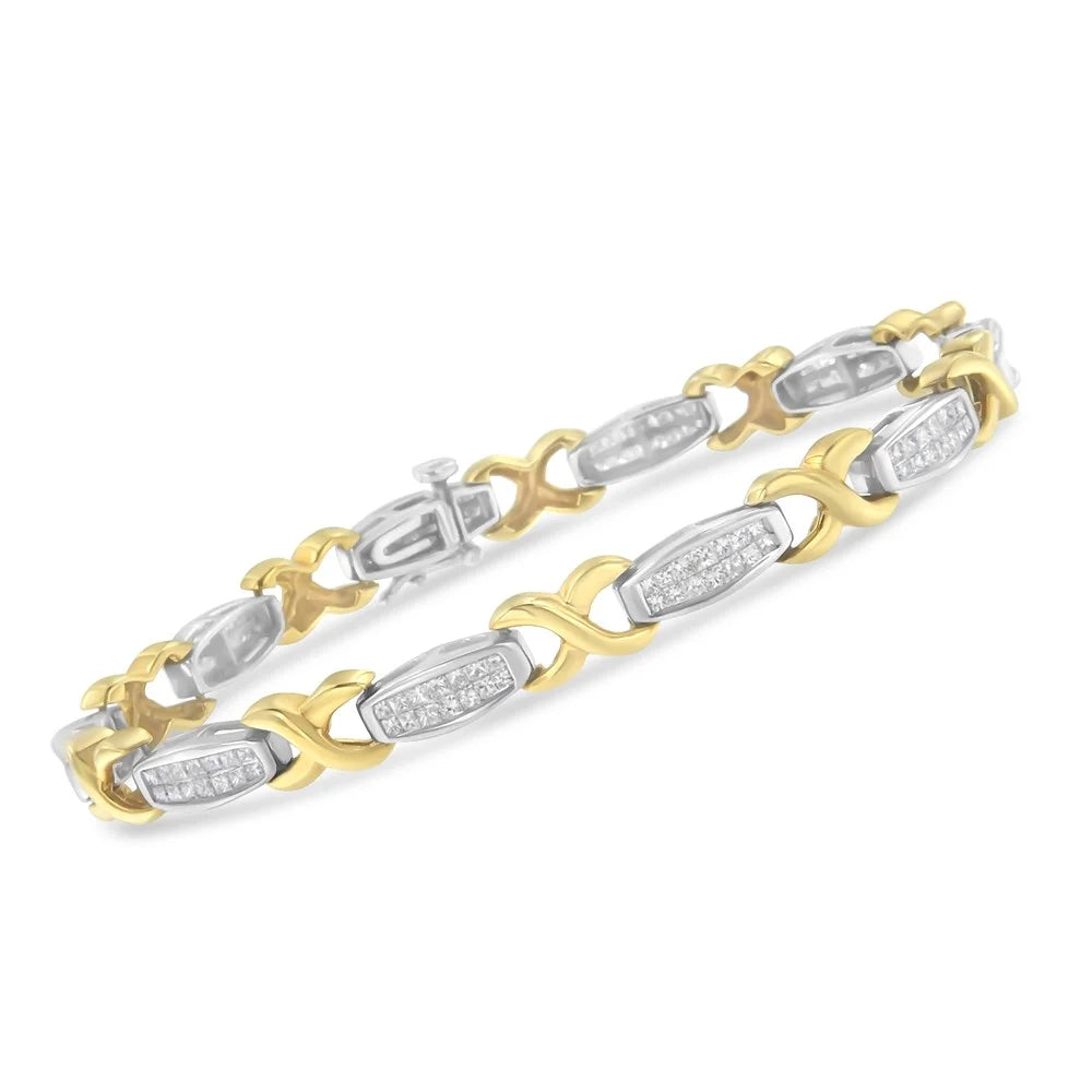 Diamond Carat 2 and X-Link SI1-SI2) Gold Bracelet White Invisible-Set (G-H, Tennis Yellow TDW 14K