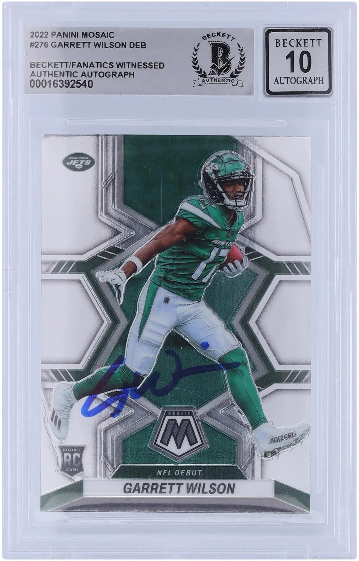 NFL Jets Mosaic Witnessed - Card New Wilson Autographed Authenticated Fanatics Garrett Rookie York Debut Beckett 10 Certified Authentic Fanatics #276 2022 Panini
