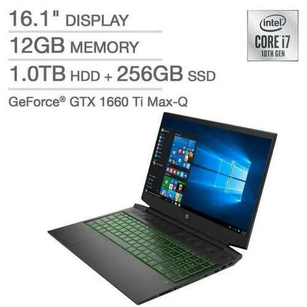 '+ i7-10750H 16.1" 12GB FHD Memory - 1660 10 IPS GTX - Max-Q Backlit HP 1TB Pavilion Anti-Glare 16-a0075cl - GeForce - Laptop Keyboard 256gb Hdd DDR4 SSD Non-touch Ti Windows - - WLED-backlit Gaming