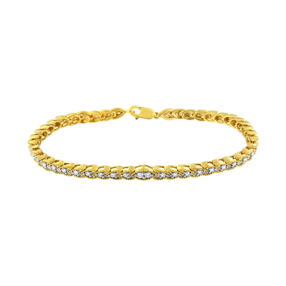 Diamond Clarity) cttw 10K - Prong-Set I1-I2 1 Gold .925 Sterling Yellow (I-J Link Shape Bracelet Pear 7.25" Color, Silver Plated