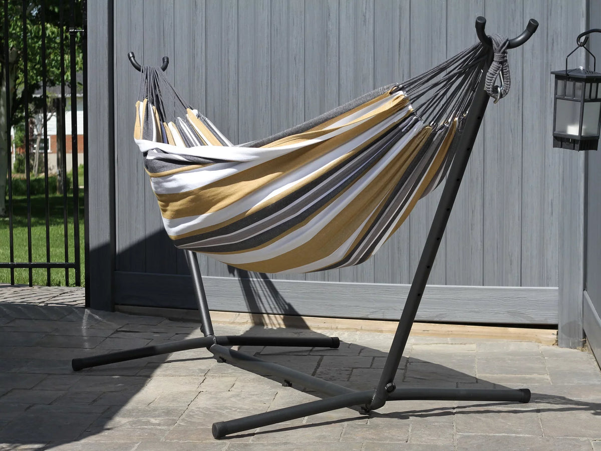 Hamptons Striped Grey Collection a Style Steel Brazilian Hammock Gold with 110” Hammock The and