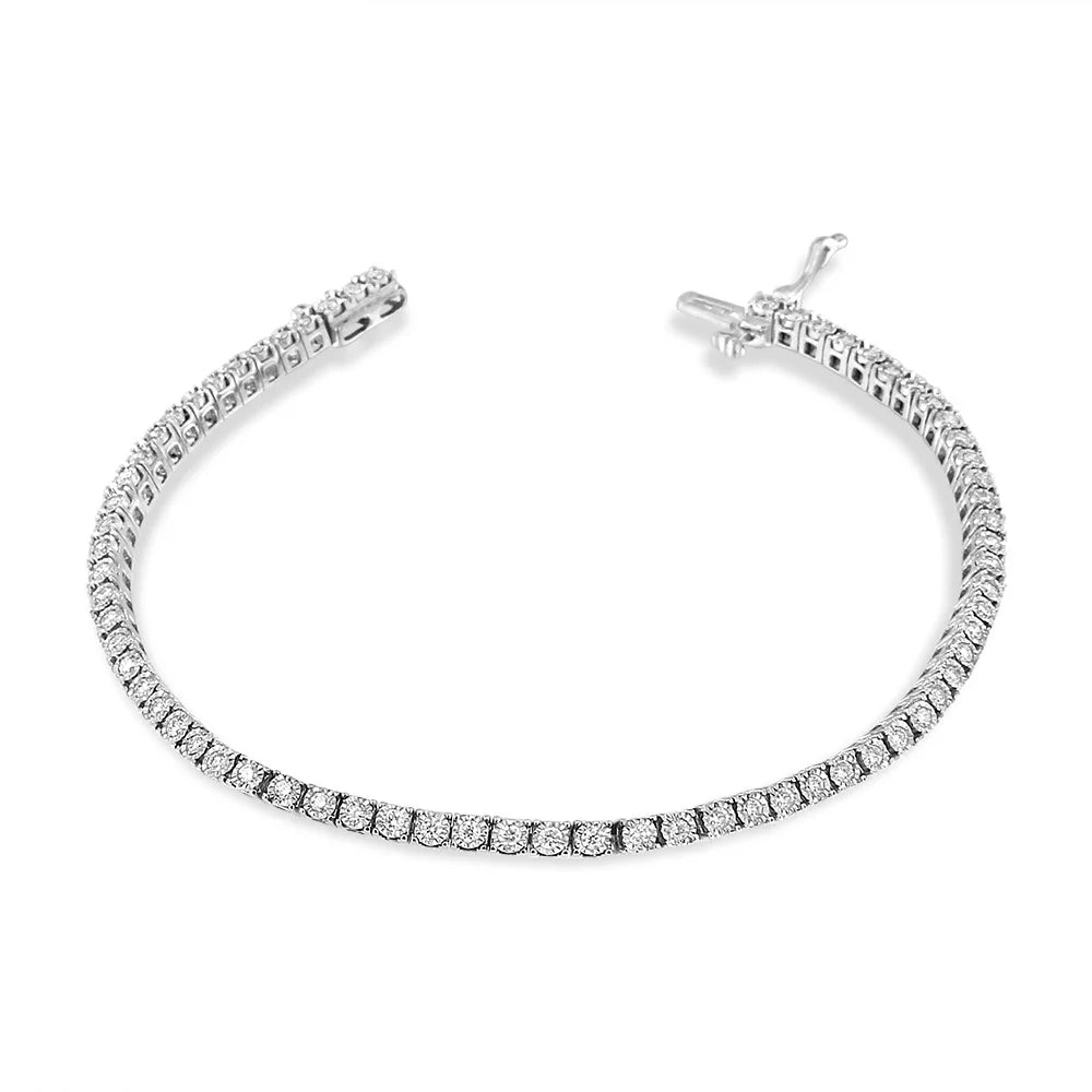 Set Clarity) VS2-SI1 Diamond Miracle (F-G White Cttw Size Bracelet Round-Cut 1.0 14K Lab Color, Gold Tennis Illusion 7" Grown