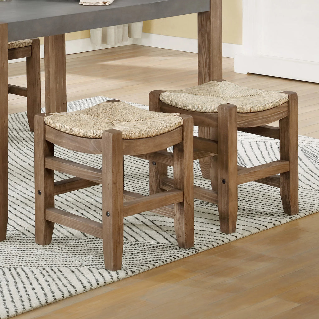 Two Newport with Stools 18"H Wood of Rush Alaterre Seats Set