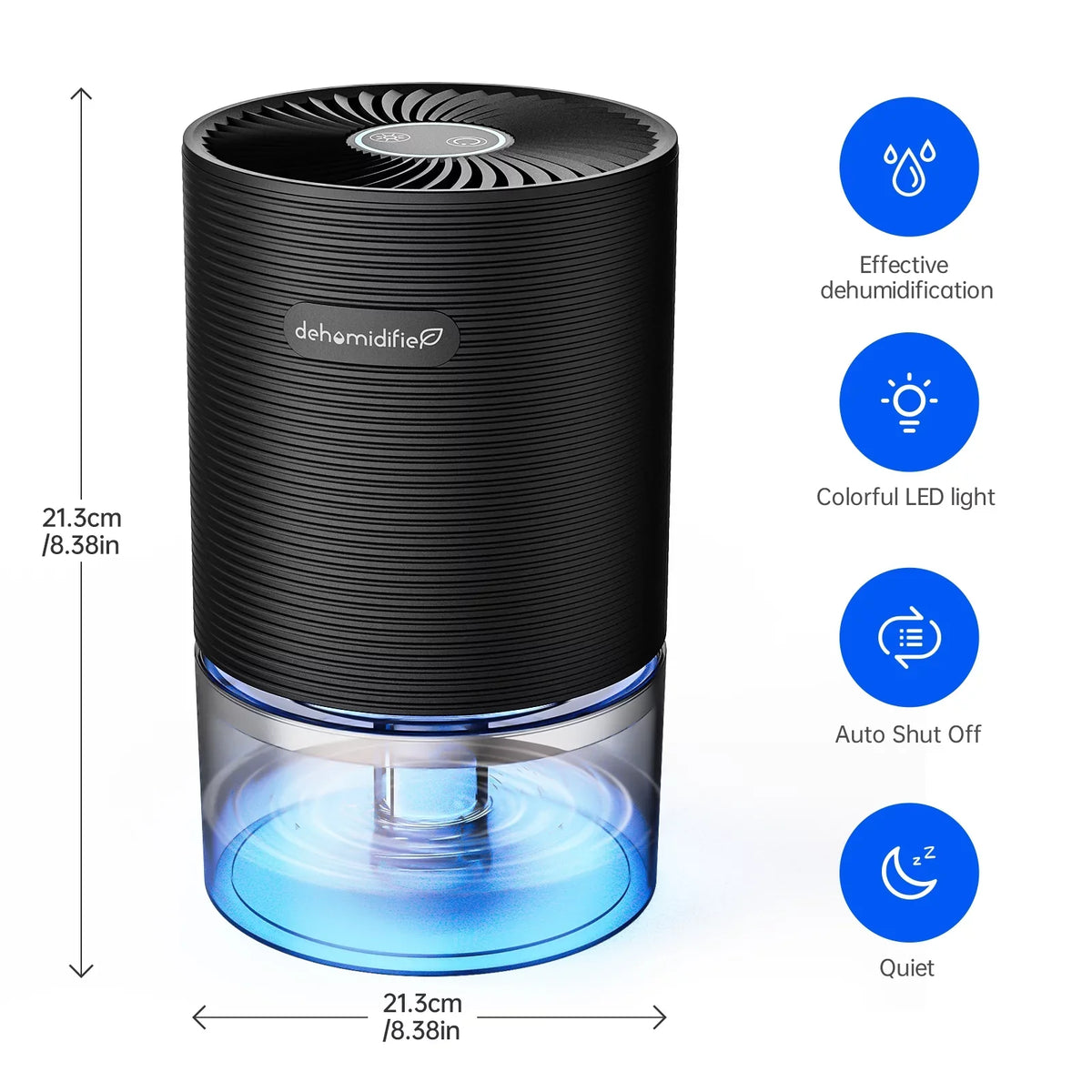 Light Auto-off,7 27oz Bedroom sq.ft-Black up Colors Alrocket for with Small 215 Dehumidifiers to LED