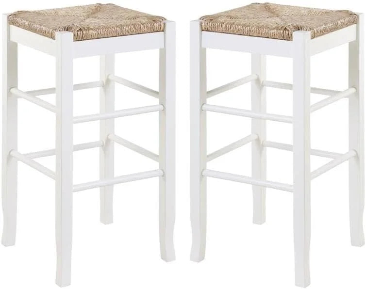 Of Rush Square Bar White Stool - 2 Set In 29" Stationary