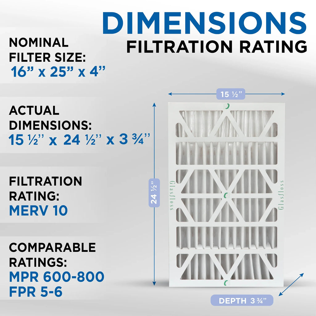 Size: by 16x25x4 10 MERV Exact ( Air x Furnace 3 Pleated Glasfloss 3-3/4 AC Pack 24-1/2 ) 15-1/2 Filters Industries. x