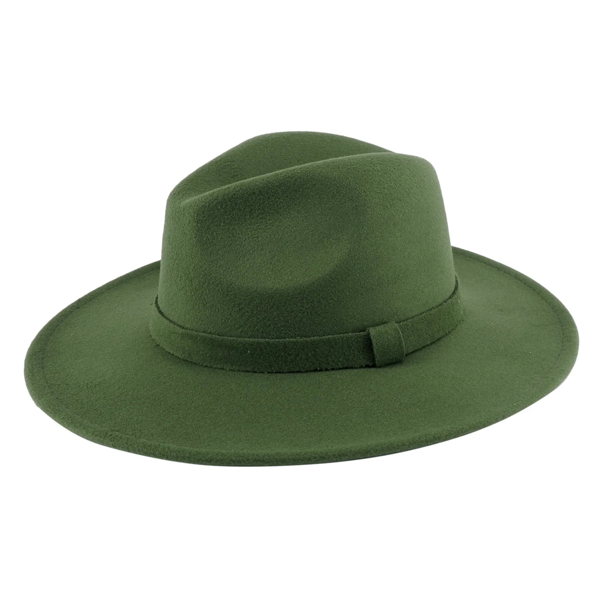 Blend Green Felt Panama Brim Hat Fedora Upturn Cotton Army Wide