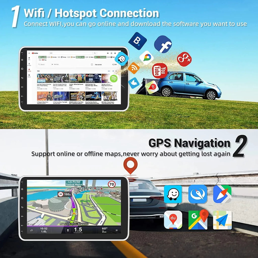 Stereo Android 180°Rotatable Podofo Wireless WIFI Android Camera FM HD AHD Vertical 1080P Bluetooth, GPS New 13 10.1'' Radio Carplay 1+16G Auto Din 1 Screen Car Single