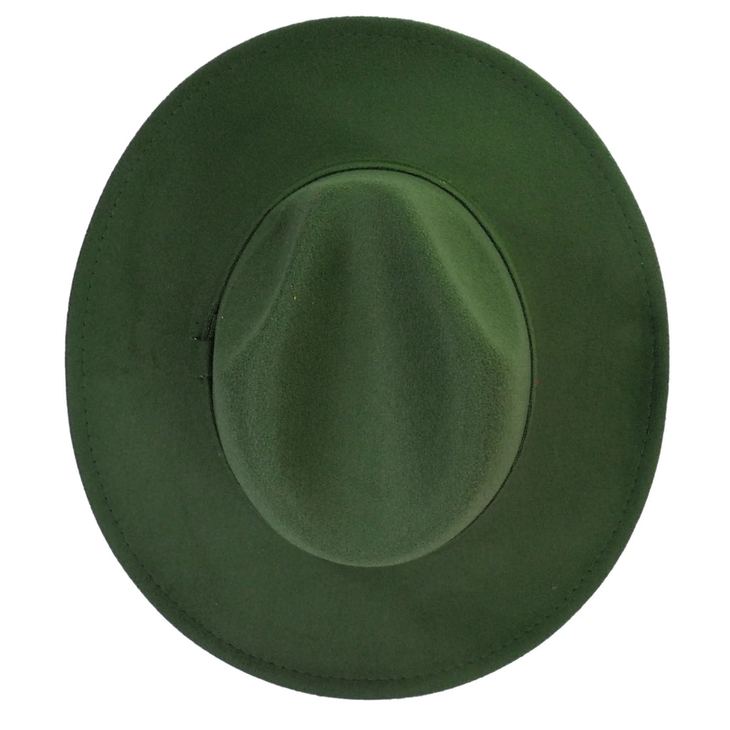 Blend Green Felt Panama Brim Hat Fedora Upturn Cotton Army Wide