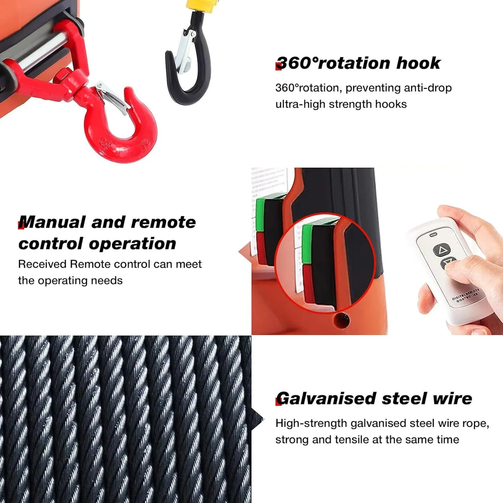 3-in-1 Electric Battery – System Versatility Winch, Heavy Tackling Remote, Portable Perfect Loads and with for Crane Power 110V Unleash Hoist 2200LBS and with Wireless